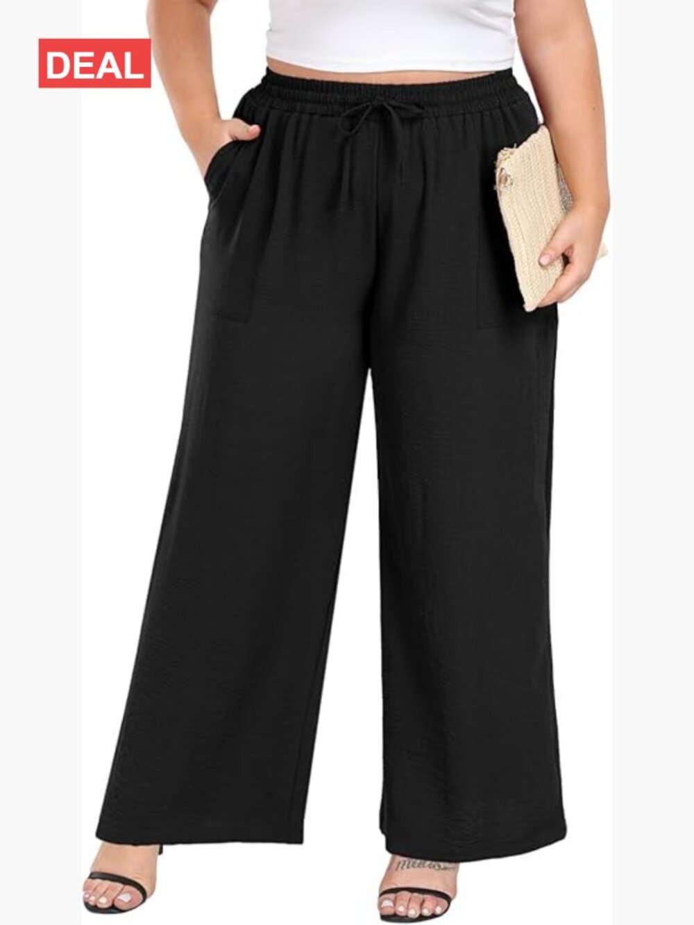 Plus Size Wide Leg Palazzo Pants High Waist Trousers with Pockets